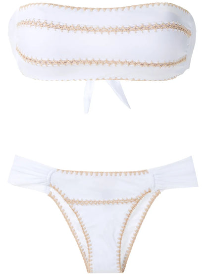 Crochet-Trim Bandeau Bikini