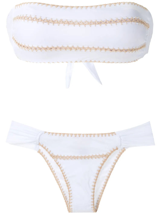Crochet-Trim Bandeau Bikini