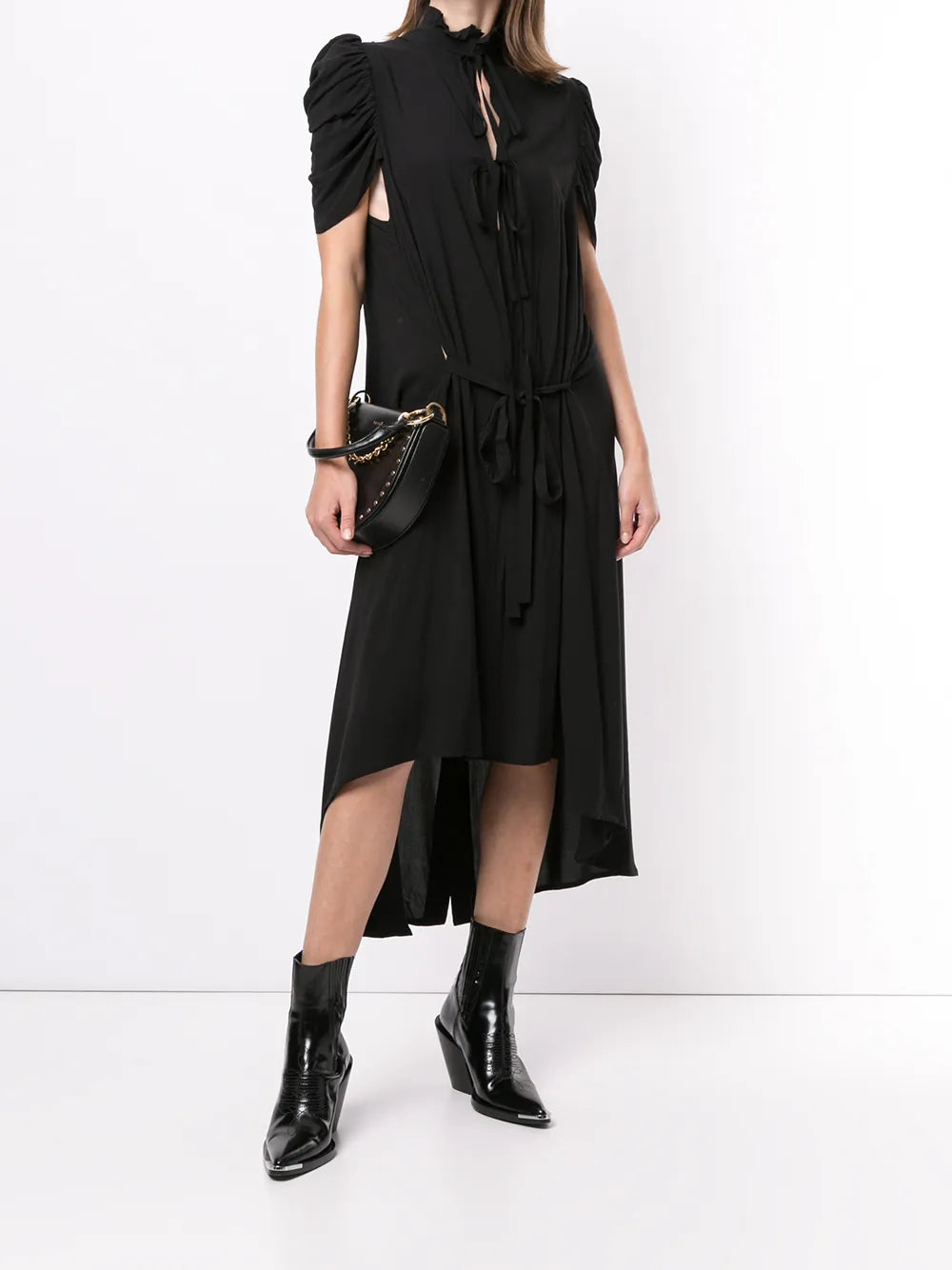 Ruffled Neck Asymmetric Dress