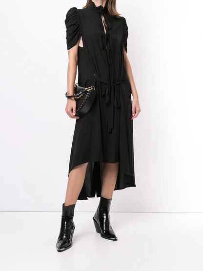 Ruffled Neck Asymmetric Dress
