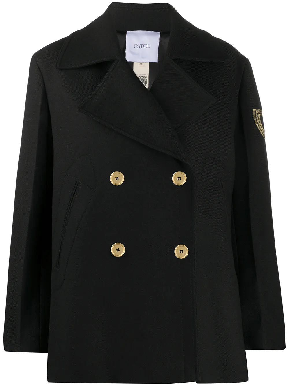 Logo-Embroidered Wool Peacoat