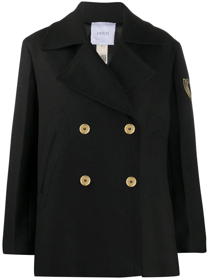 Logo-Embroidered Wool Peacoat