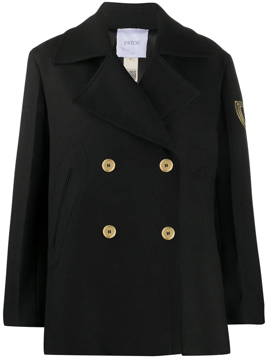 Logo-Embroidered Wool Peacoat