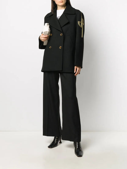 Logo-Embroidered Wool Peacoat