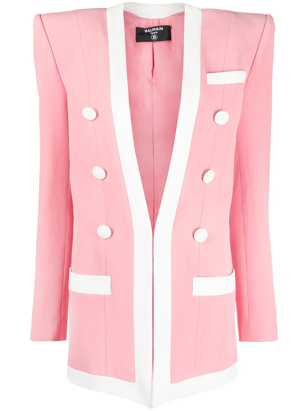 Contrasting-Trim Structured-Shoulder Blazer