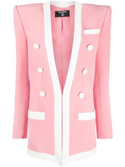 Contrasting-Trim Structured-Shoulder Blazer