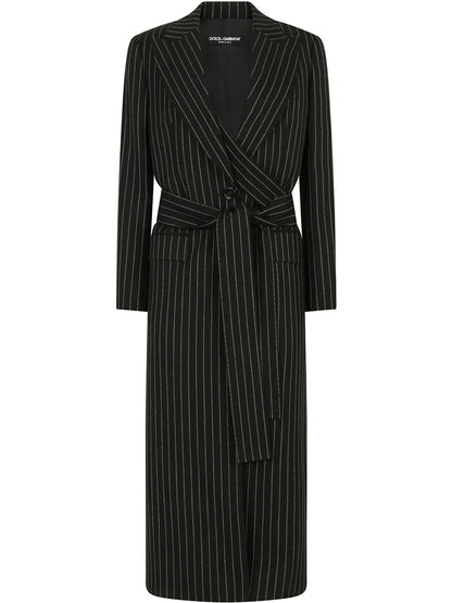 Pinstriped Belted Coat