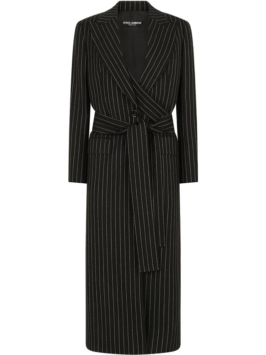 Pinstriped Belted Coat