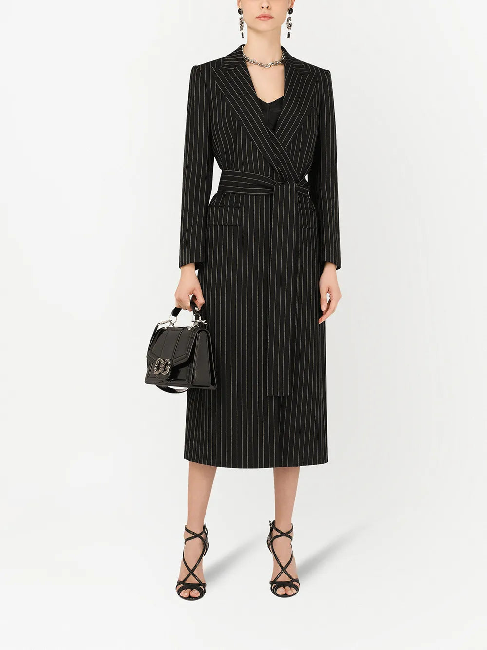 Pinstriped Belted Coat