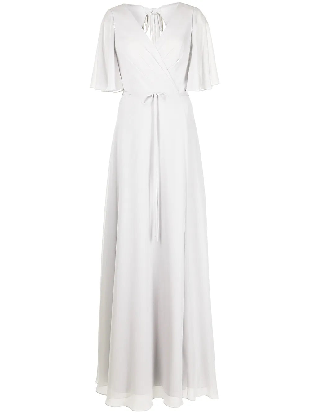 Draped-Sleeve Rear-Cutout Gown