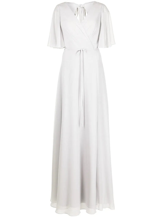 Draped-Sleeve Rear-Cutout Gown
