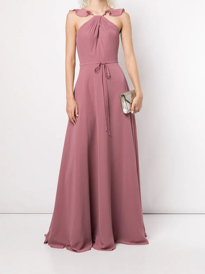 Frilled Halter-Neck Gown