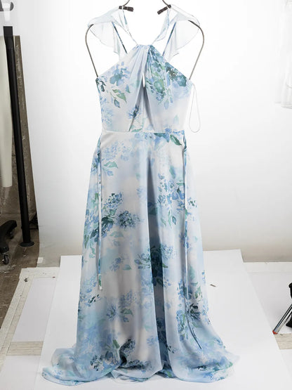Floral-Print Cut-Out Gown