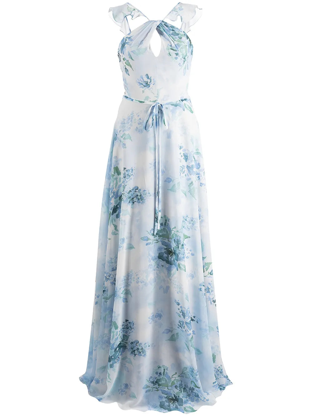 Floral-Print Cut-Out Gown