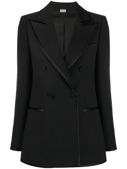 Double-Breasted Contrast-Trim Blazer