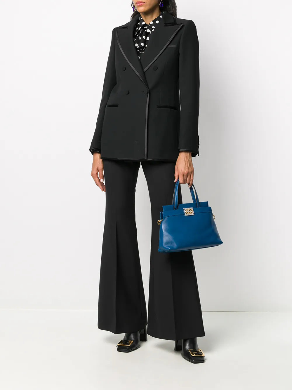 Double-Breasted Contrast-Trim Blazer