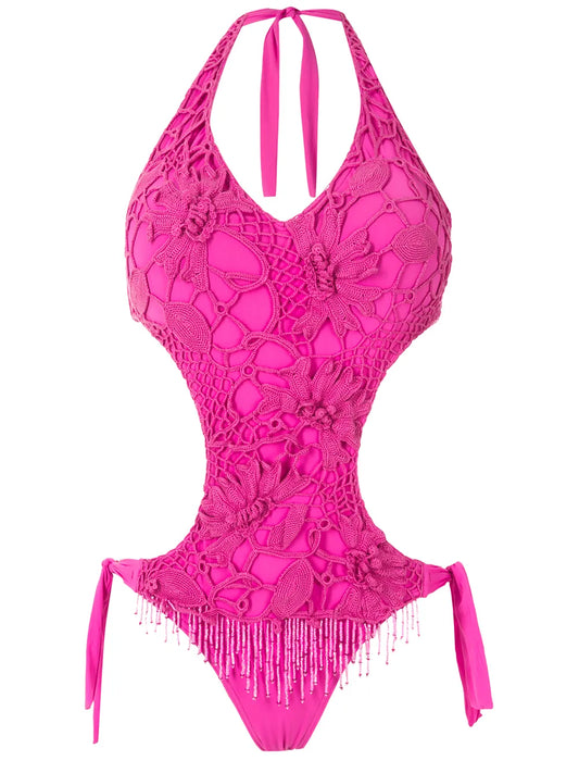 Embroidered Cut-Out One-Piece