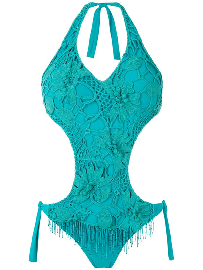 Embroidered Cut-Out One-Piece