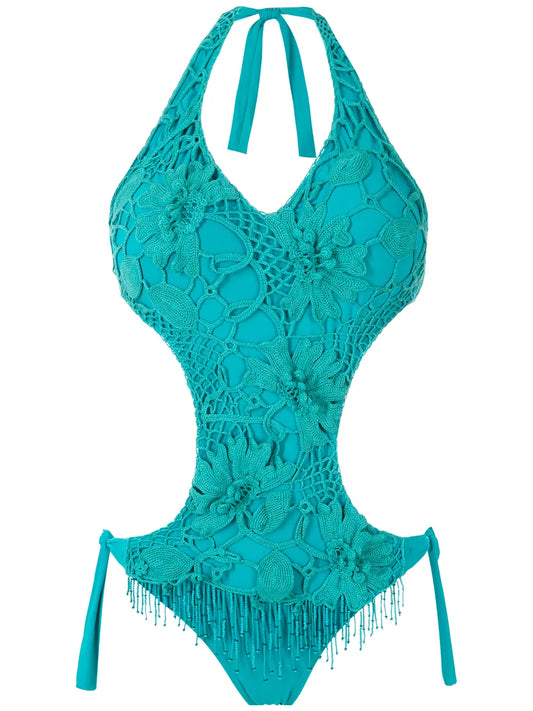 Embroidered Cut-Out One-Piece