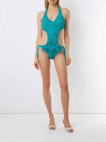Embroidered Cut-Out One-Piece