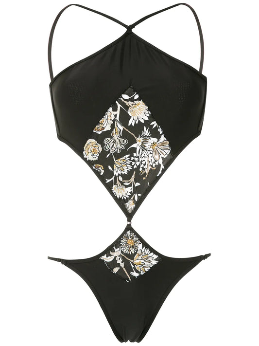 Floral Print Embroidered One-Piece