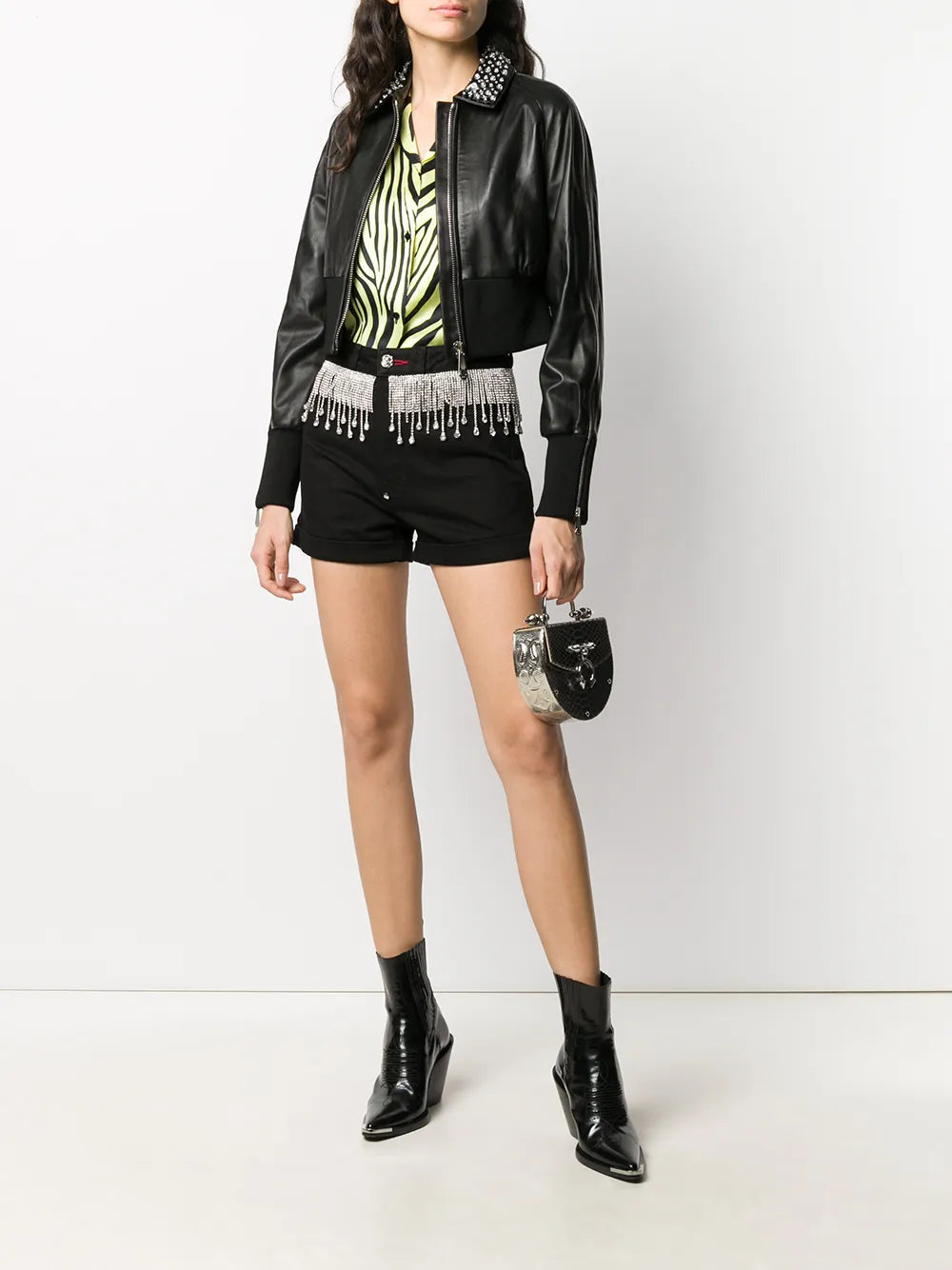 Crystal-Embellished Denim Shorts