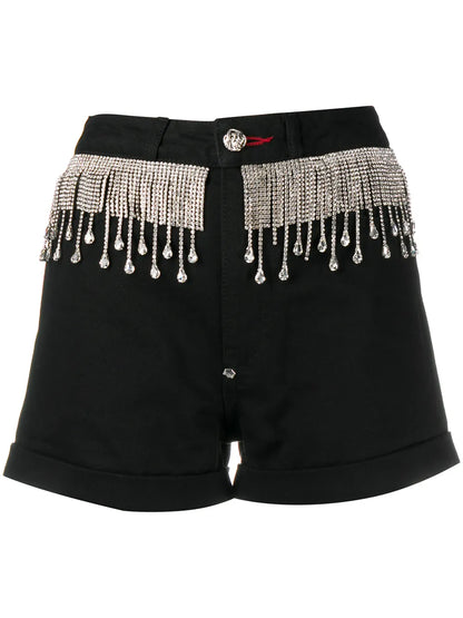 Crystal-Embellished Denim Shorts