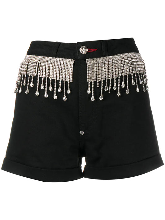 Crystal-Embellished Denim Shorts