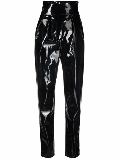 High-Waisted Long Latex Trousers