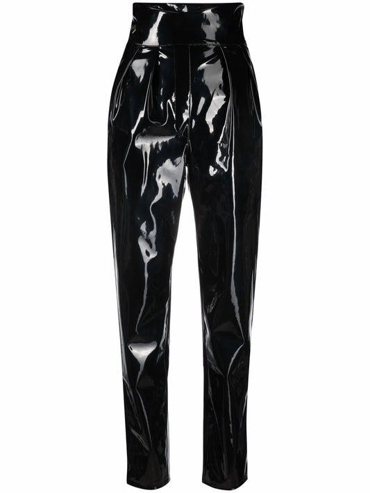 High-Waisted Long Latex Trousers