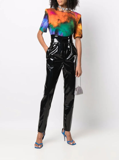 High-Waisted Long Latex Trousers
