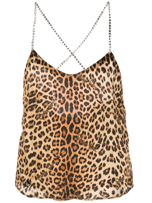 Leopard-Print Silk Tank Top