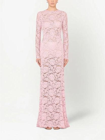 Lace-Overlay Train Maxi Dress