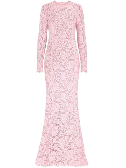Lace-Overlay Train Maxi Dress