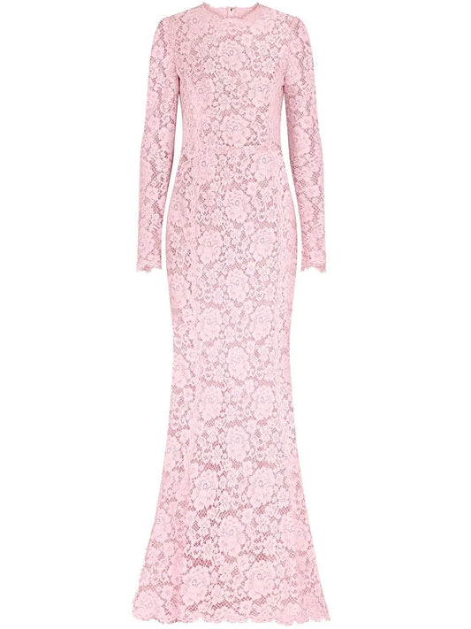 Lace-Overlay Train Maxi Dress