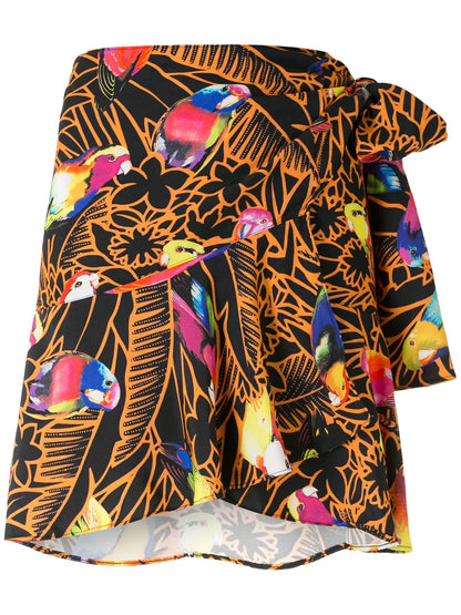 Paneled Print Wrap Skirt