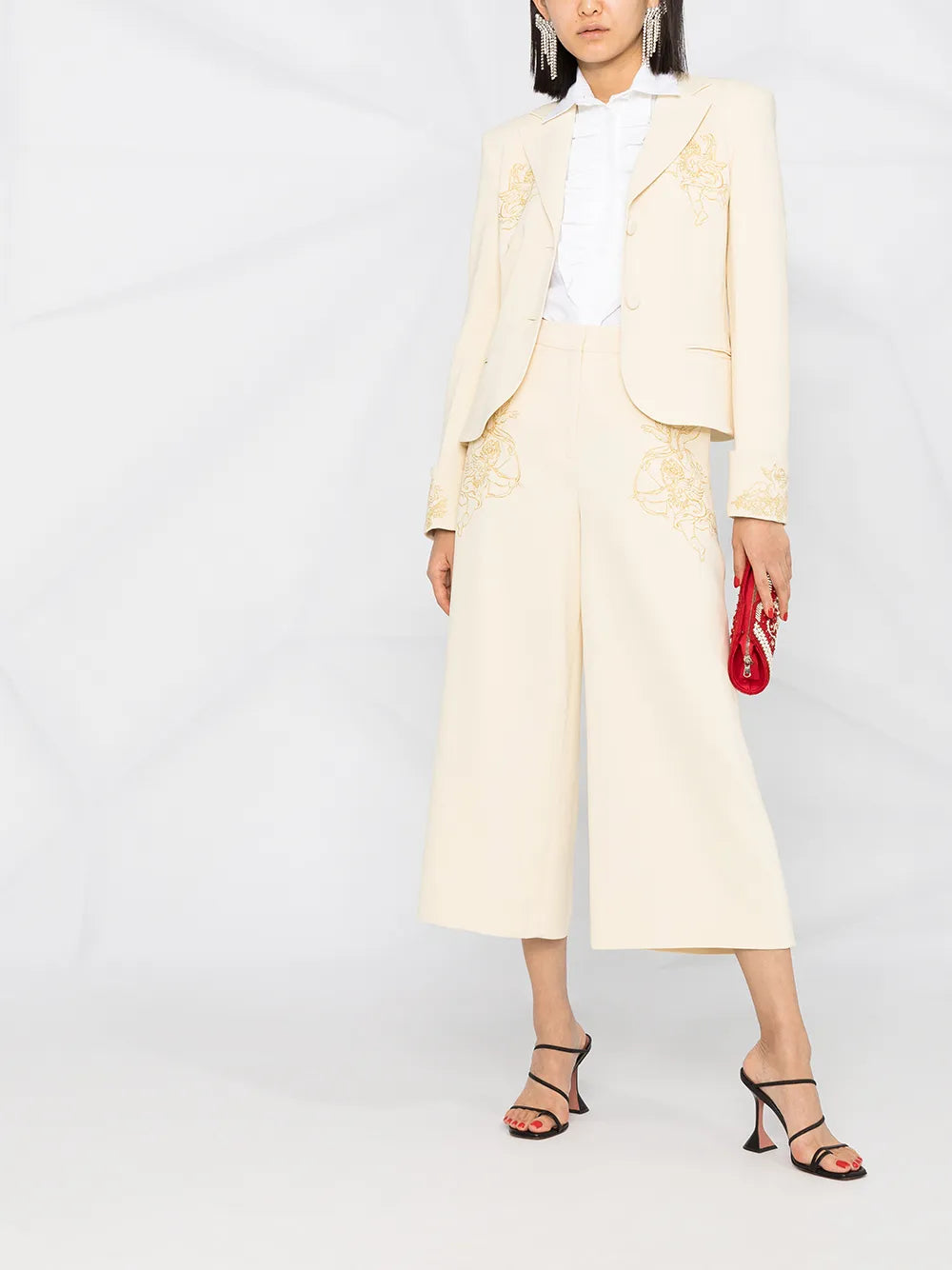 Embroidered Cupid Cropped Trousers