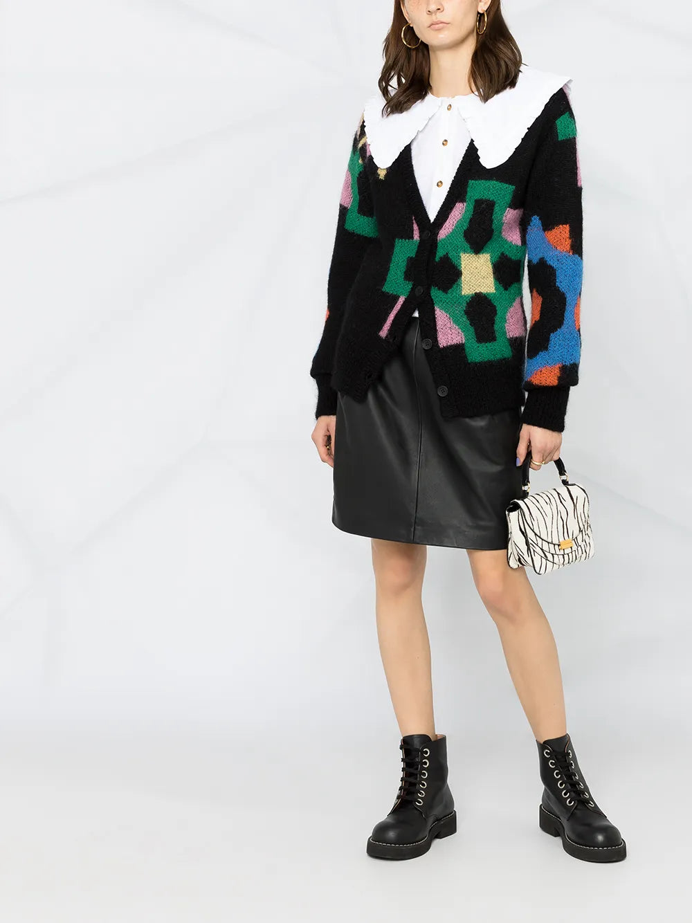 Oversized-Collar Buttoned Blouse