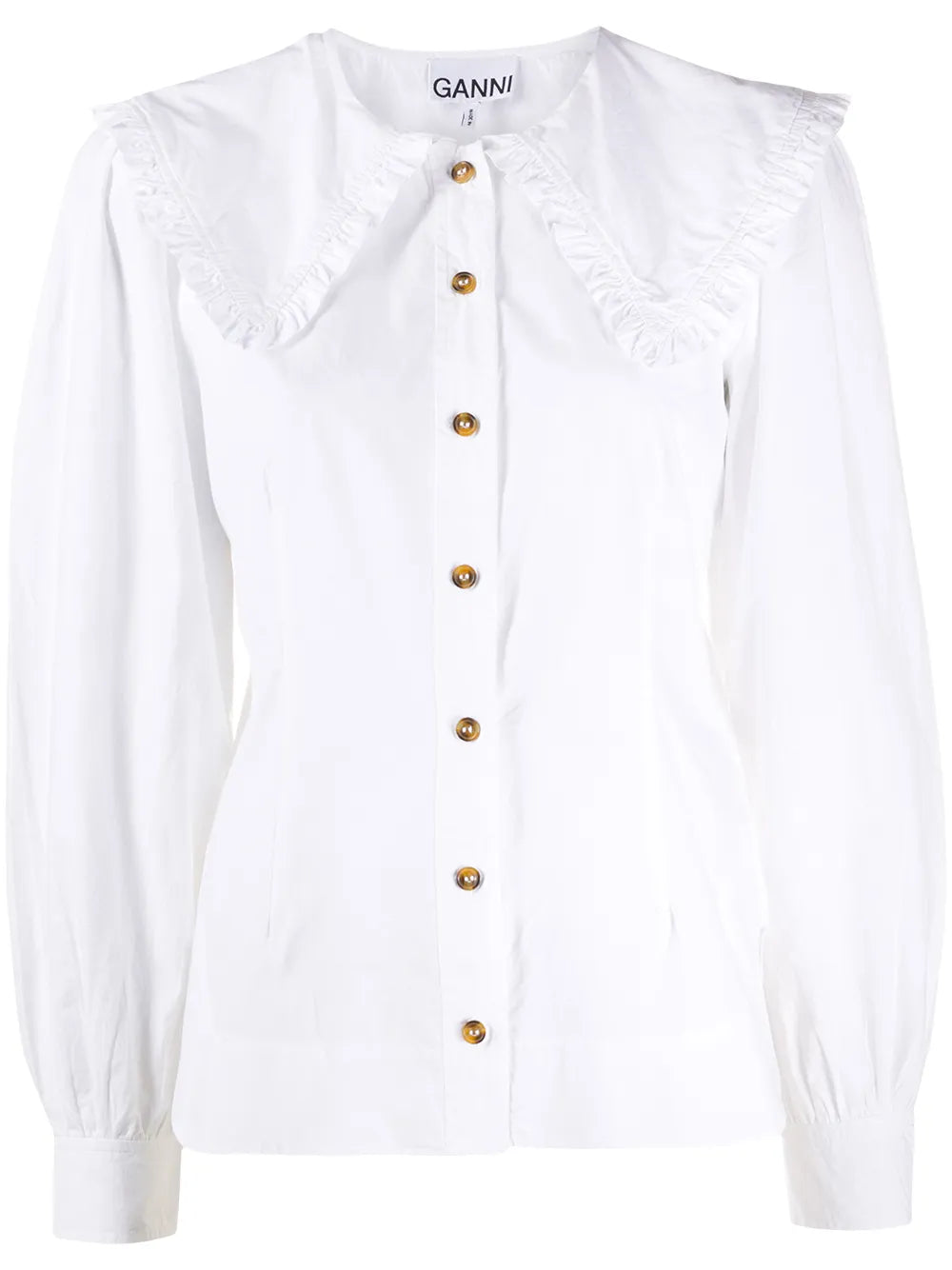 Oversized-Collar Buttoned Blouse