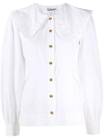 Oversized-Collar Buttoned Blouse