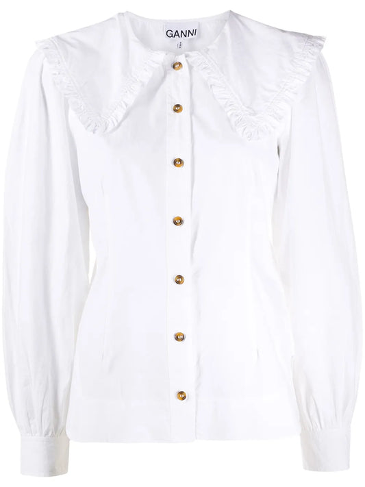 Oversized-Collar Buttoned Blouse