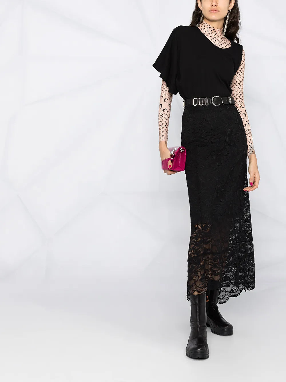 Split-Hem Lace Midi Skirt