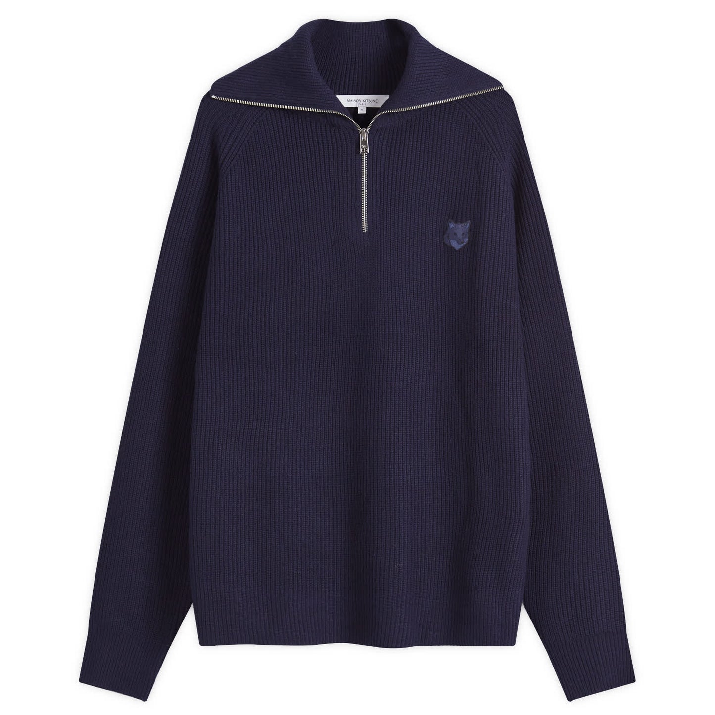 Bold Fox Head Patch Half Zip Ribbed Jumper