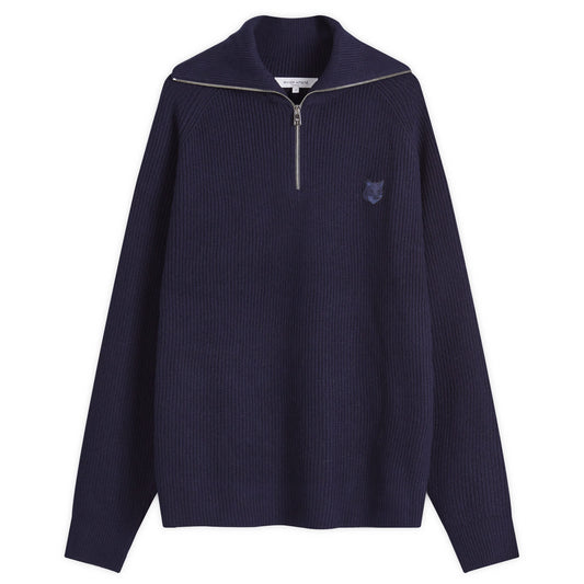 Bold Fox Head Patch Half Zip Ribbed Jumper