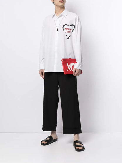 Slogan-Print Button-Up Shirt