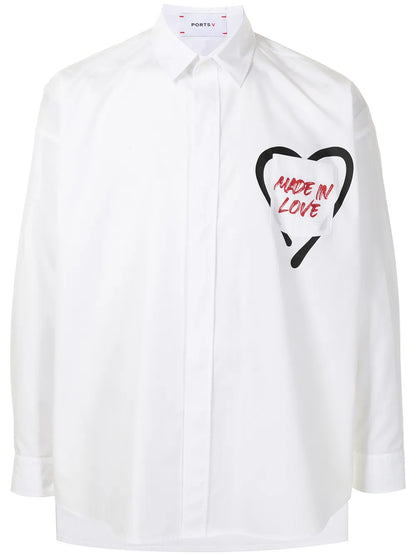 Slogan-Print Button-Up Shirt