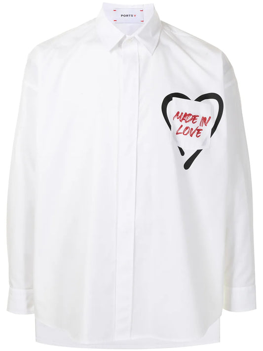 Slogan-Print Button-Up Shirt