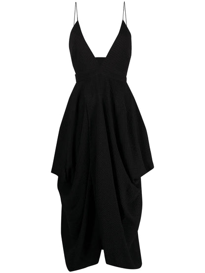 Plunge-Neck Draped Midi-Dress