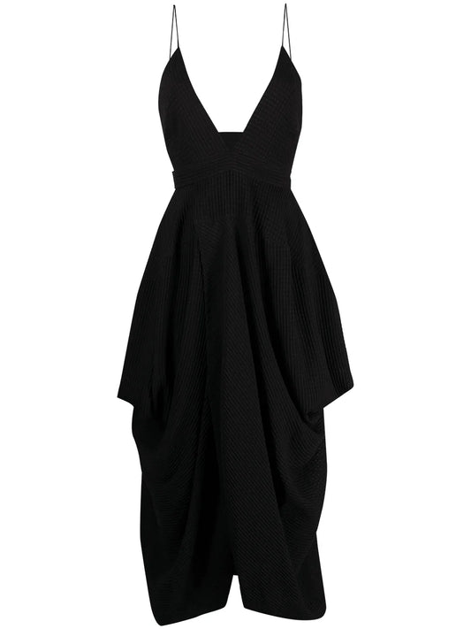 Plunge-Neck Draped Midi-Dress