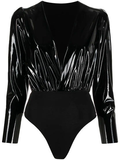 Faux-Patent Leather Bodysuit